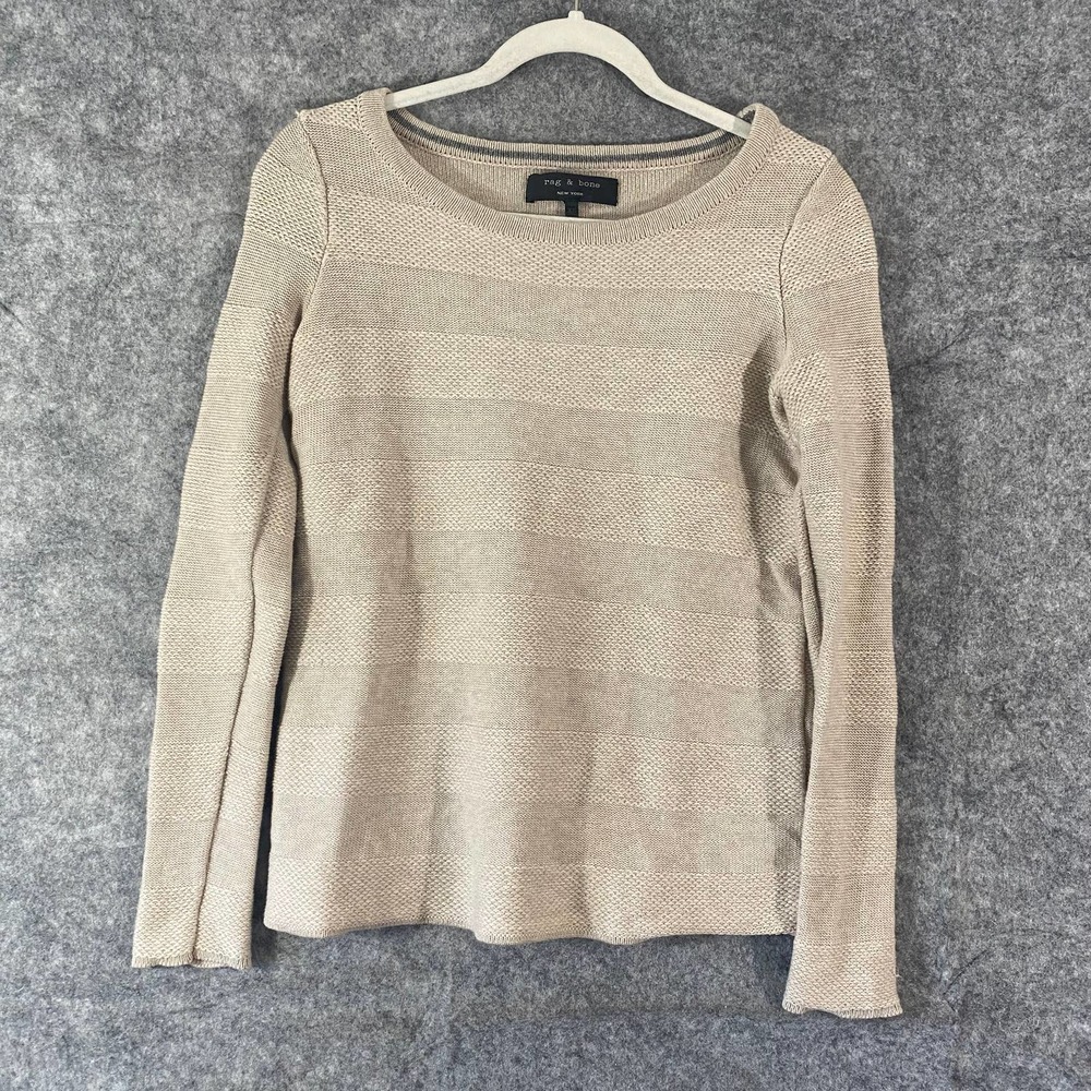 Rag & Bone Sweater XS Beige Striped Merino Wool Knit Long Sleeve